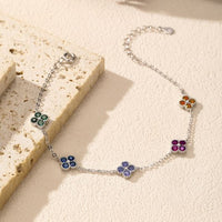 Colorful Four-Leaf Clover Cubic Zirconia Bracelet in 925 Sterling Silver