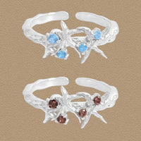 Irregular Starfish Crystal Adjustable Ring in Sterling Silver