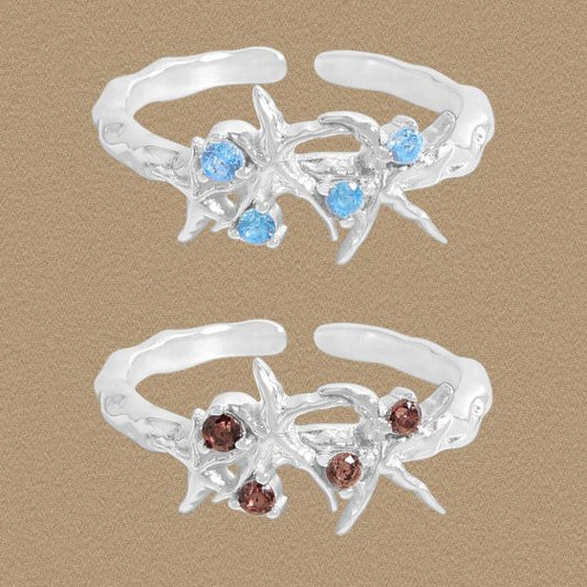 Irregular Starfish CZ Adjustable Ring in Sterling Silver