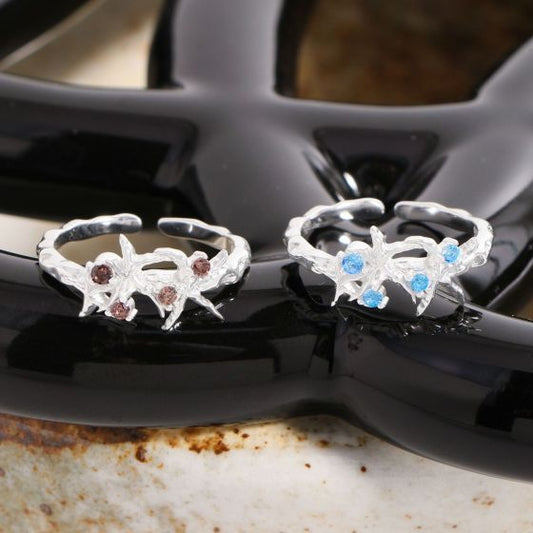 Irregular Starfish CZ Adjustable Ring in Sterling Silver
