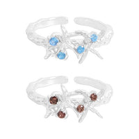 Irregular Starfish Crystal Adjustable Ring in Sterling Silver
