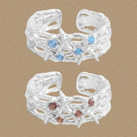 Double Layer Crystal Starfish Adjustable Ring