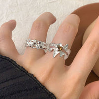 Double Layer Brown Crystal Heart 925 Sterling Silver Adjustable Ring