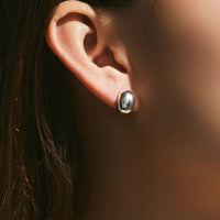 Elegant Geometric Oval .925 Sterling Silver Stud Earrings