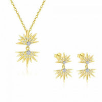 Sunshine Crystal Necklace and Stud Earrings, 18K Yellow Gold, 925 Sterling Silver