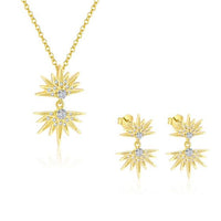 Sunshine Crystal Necklace and Stud Earrings, 18K Yellow Gold, 925 Sterling Silver