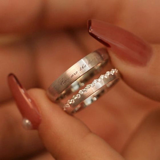 Engraved Couple Ring Set, .925 Sterling Silver