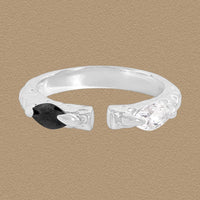 Irregular Black Crystal Adjustable Sterling Silver Ring