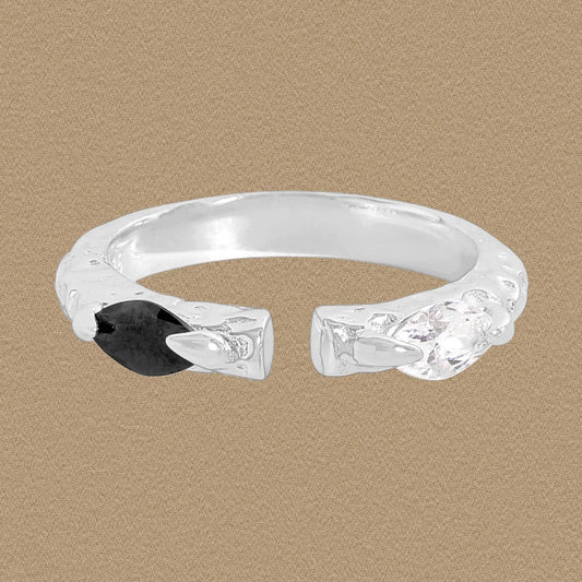 Irregular Black CZ Adjustable Sterling Silver Ring