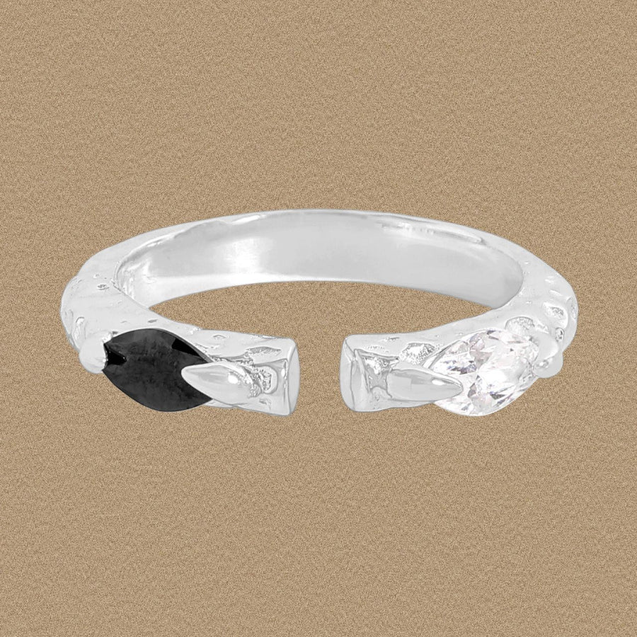 Irregular Black Crystal Adjustable Sterling Silver Ring