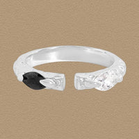 Irregular Black Crystal Adjustable Sterling Silver Ring