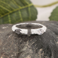 Irregular Black Crystal Adjustable Sterling Silver Ring
