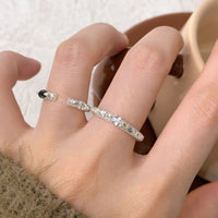 Irregular Black Crystal Adjustable Sterling Silver Ring