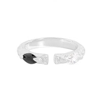 Irregular Black Crystal Adjustable Sterling Silver Ring