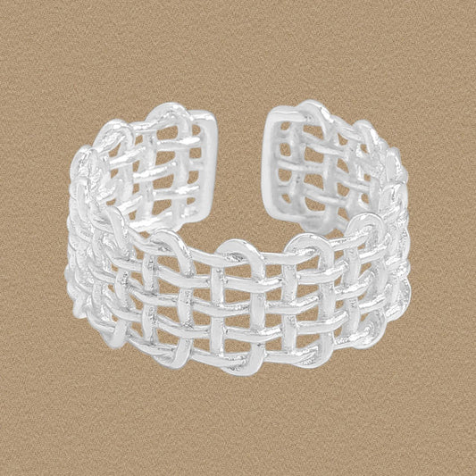 Holiday Hollow Irregular Weave Adjustable Sterling Silver Ring