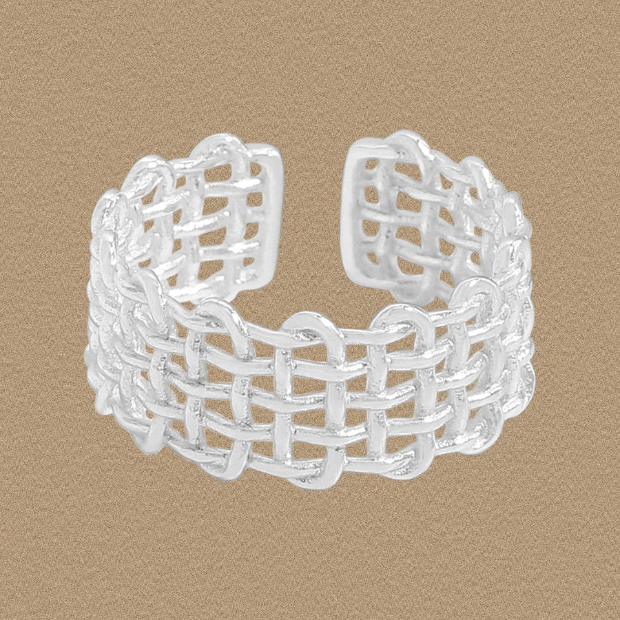 Holiday Hollow Irregular Weave Adjustable Sterling Silver Ring