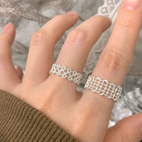Holiday Hollow Irregular Weave Adjustable Sterling Silver Ring
