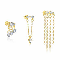 Geometry Round Rhombus Crystal Tassel Earring (Single)