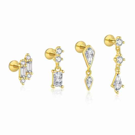 Baguette Rhombus CZ Single Drop Earring