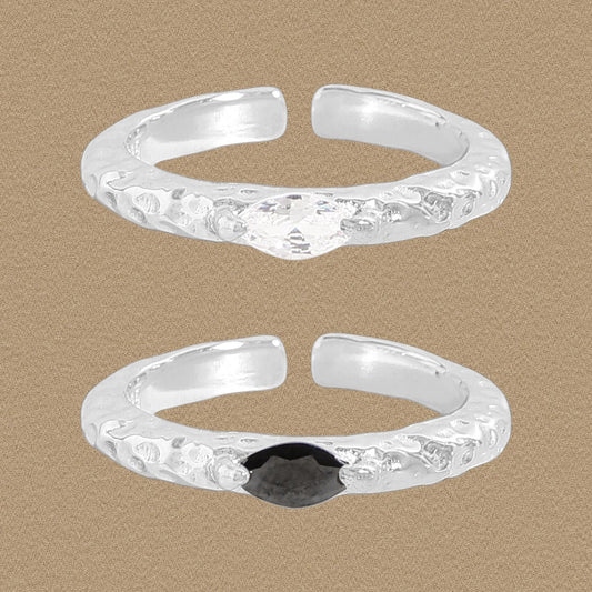 Oval CZ Adjustable Sterling Silver Ring