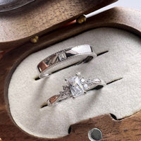 Square Zircon Matching Couple Bands, S925 Sterling Silver
