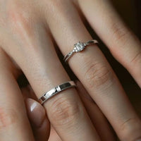 Square Zircon Matching Couple Bands, S925 Sterling Silver