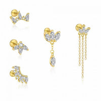 Oval Three-Leaf Crown Crystal Tassel Earring (Single)