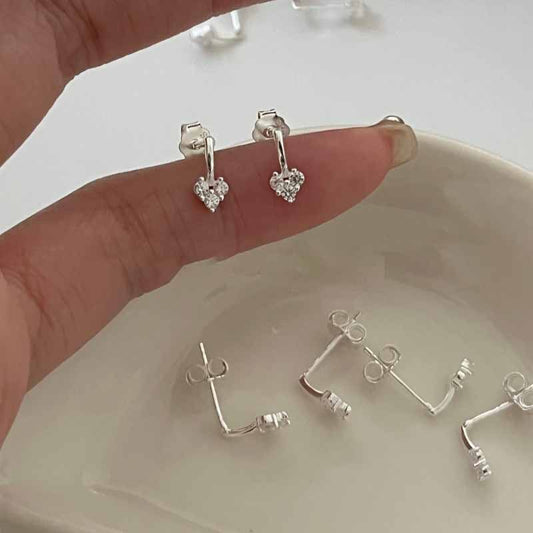 Honey Moon Mini CZ Hearts Stud Earrings