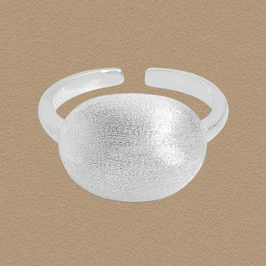 Classic Geometry Frosted Oval 925 Sterling Silver Adjustable Ring