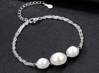 Three Cultured Pearl Bracelet, 18K Gold-Plated 925 Sterling Silver