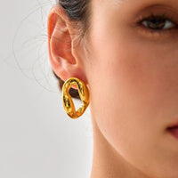 Irregular Hollow Circle Sterling Silver Stud Earrings