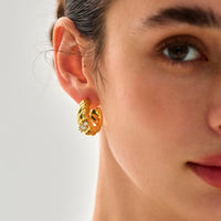 Three-CZ Geometric U-Shape Hoop Earrings in Sterling Silver