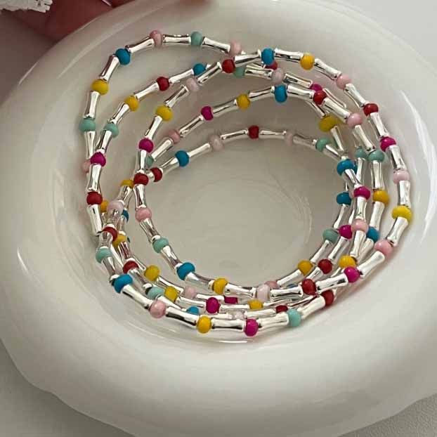 Colorful Opal Bamboo Bracelet, 925 Sterling Silver