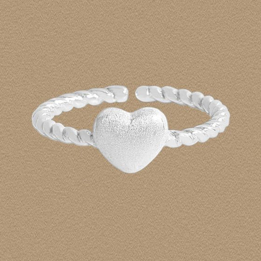 Frosted Heart Twisted Adjustable 925 Sterling Silver Ring