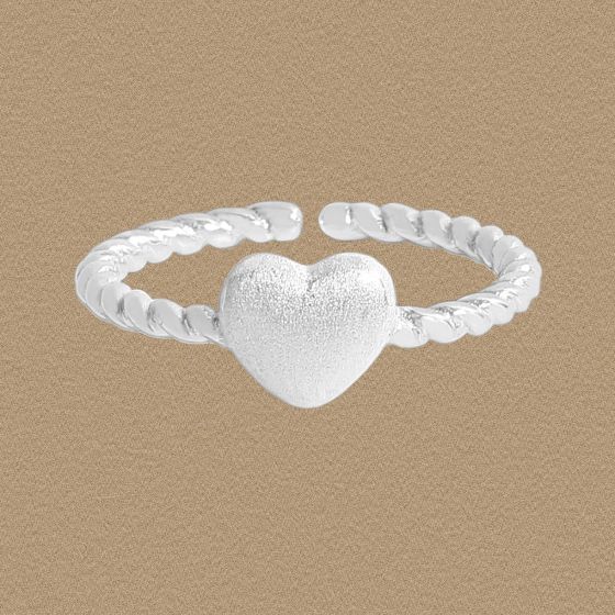 Frosted Heart Twisted Adjustable 925 Sterling Silver Ring