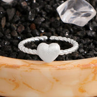 Frosted Heart Twisted Adjustable 925 Sterling Silver Ring