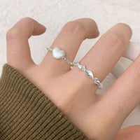 Frosted Heart Twisted Adjustable 925 Sterling Silver Ring