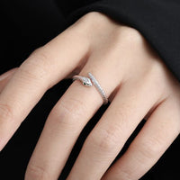 Snake Ring with Green Crystal Eyes, 925 Sterling Silver Adjustable Ring