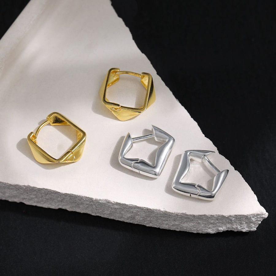 Irregular Geometry Square 925 Sterling Silver Hoop Earrings