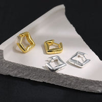 Irregular Geometry Square 925 Sterling Silver Hoop Earrings
