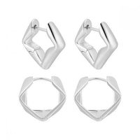 Irregular Geometry Square 925 Sterling Silver Hoop Earrings