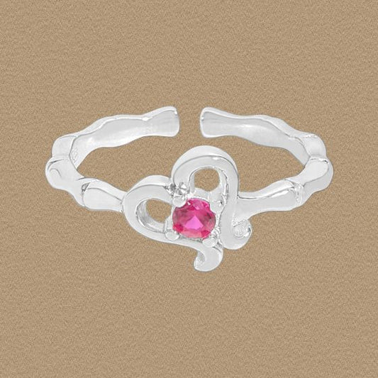 Hollow Heart Cubic Zirconia Adjustable 925 Sterling Silver Ring