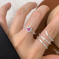 Hollow Heart Cubic Zirconia Adjustable 925 Sterling Silver Ring