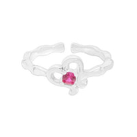 Hollow Heart Cubic Zirconia Adjustable 925 Sterling Silver Ring
