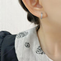 Minimalist Geometric Crystal S925 Sterling Silver Hoop Earrings