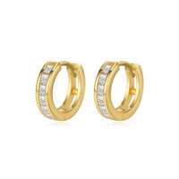 Minimalist Geometric Crystal S925 Sterling Silver Hoop Earrings
