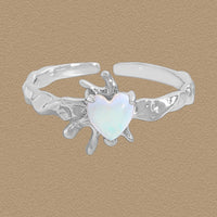 Natural Opal Heart Adjustable 925 Sterling Silver Ring
