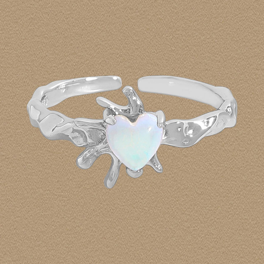 Natural Opal Heart Adjustable 925 Sterling Silver Ring