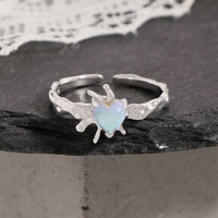 Natural Opal Heart Adjustable 925 Sterling Silver Ring