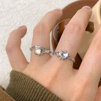 Natural Opal Heart Adjustable 925 Sterling Silver Ring